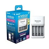 Image of Panasonic eneloop SmartPlus charger for 1–4 AA/AAA Ni-MH batteries, with 4 LED indicators and 10 safety functions.