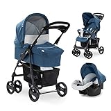 Image of Hauck Pushchair Travel System Shopper SLX Trio Set / Up to 25 Kg / Pram with Mattress / Infant Car Seat / Easy Folding / Fully Reclining / Cup Holder / Sun Hood / Large Basket / Blue Grey