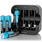 Image of 1.5V Rechargeable Batteries&Charger,Kratax 4-Pack 3500mWh AA Rechargeable Batteries,Long-Lasting Double A Battery,1600 Cyles,Constant Output,with 2H Fast AA/AAA Charger(CE Certificated)