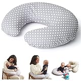Image of Nursing Pillow - Multifunctional Breast Feeding Pillow - Maternity Pillow with 100% Cotton Pillowcase - Washable Breastfeeding Pillows - Pregnancy Pillow - Niimo - Grey-White Dots