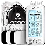 Image of AUVON 4 Outputs TENS Machine for Pain Relief, TENS EMS Muscle Stimulator with 24 Modes, 2" and 2"x4" TENS Electrodes Pads (White)