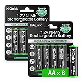 Image of HiQuick 8 x AA Rechargeable batteries 2800 mAh NI-MH High Capacity AA Rechargeable Batteries, Pack of 8