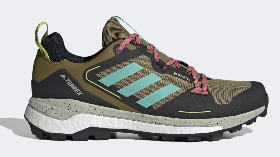 Adidas Skychaser 2.0 Gore-Tex shoes in camo green with duck egg and fuschia accents
