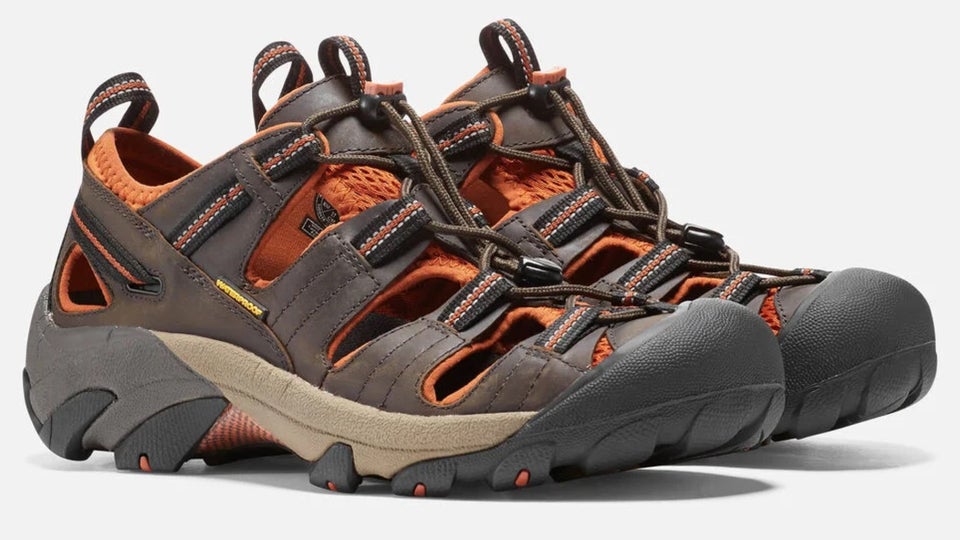 Keen Arroyo II sandals in brown leather with orange lining and accents